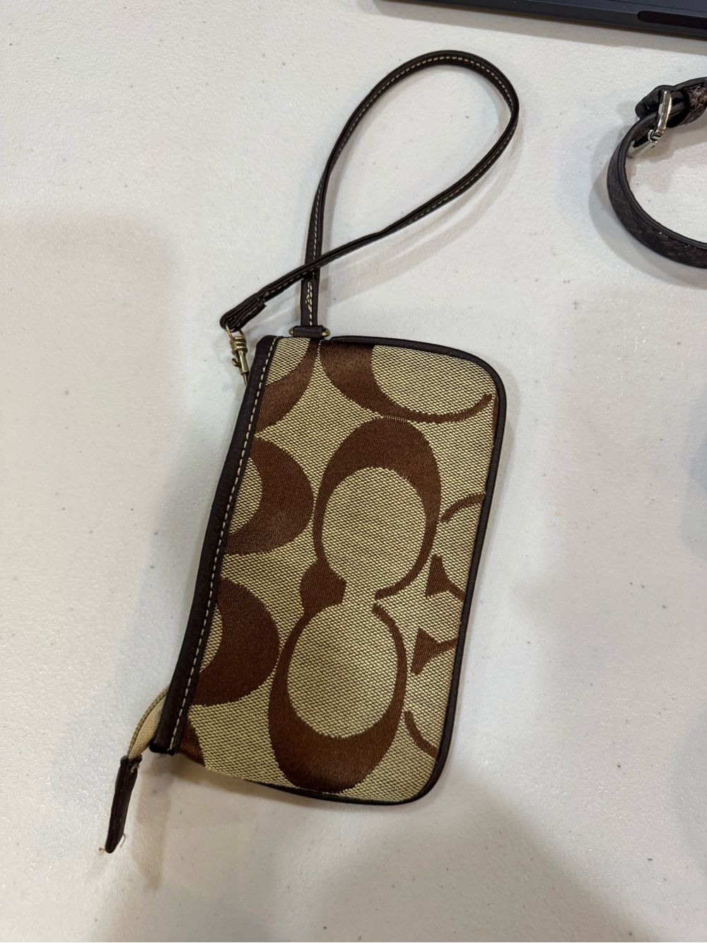 Coach Signature Canvas Wristlet in Brown/Tan